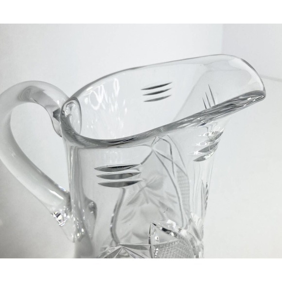 Large Beautifully Cut Crystal Fruit Motif/Starburst Handled Pitcher 11 1/4” 44oz - Picture 5 of 7